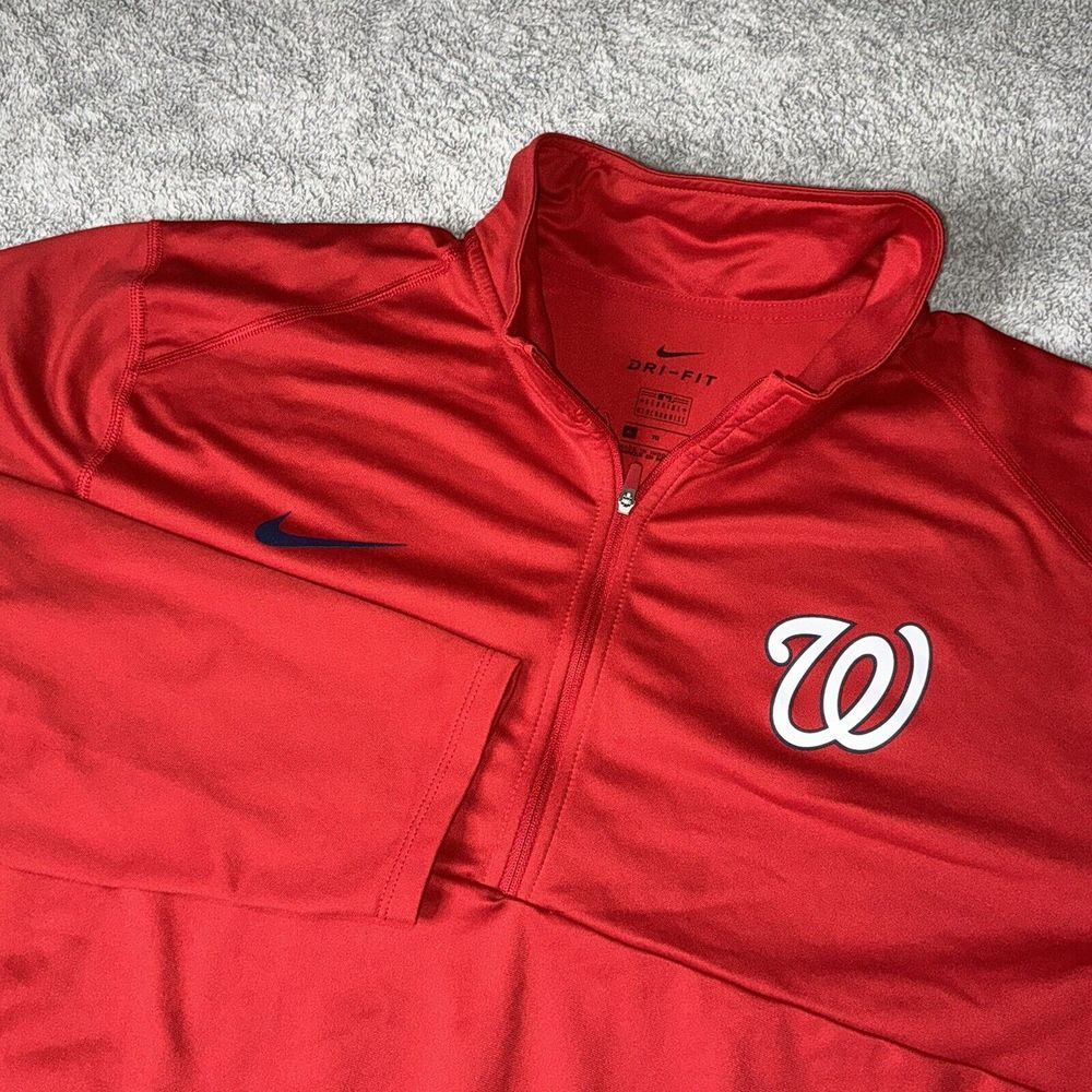 MLB Nike‎ Dri Fit Washington Nationals Long Sleeve Quarter Zip Men's XL Red